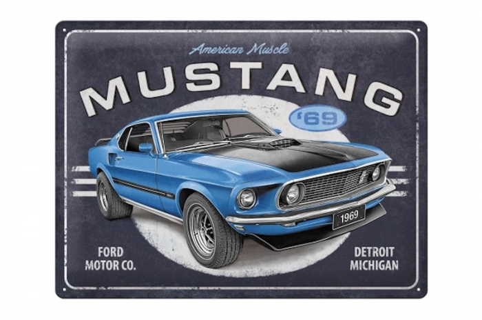 Blechschild "Ford Mustang" - Blau - 40 x 30cm